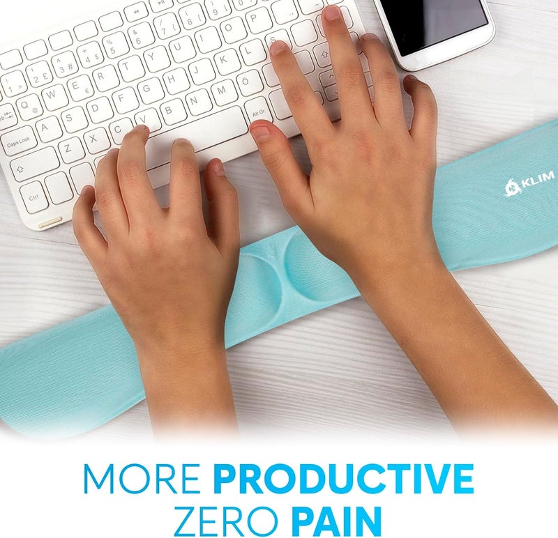 KLIM Mouse & Keyboard Wrist Rest Set - Silky Gel Memory Foam - Ergonomic Wrist Rest for Computer Keyboard, Wrist Pad for Keyboard + Wrist Rest for Mouse Gaming and Office - Pain Relief - Light Blue - Image 2